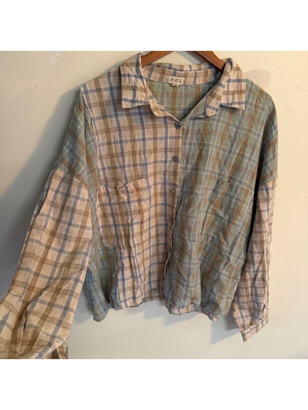 POL Flannel Patchwork Blouse Fall Gorpe Size Large